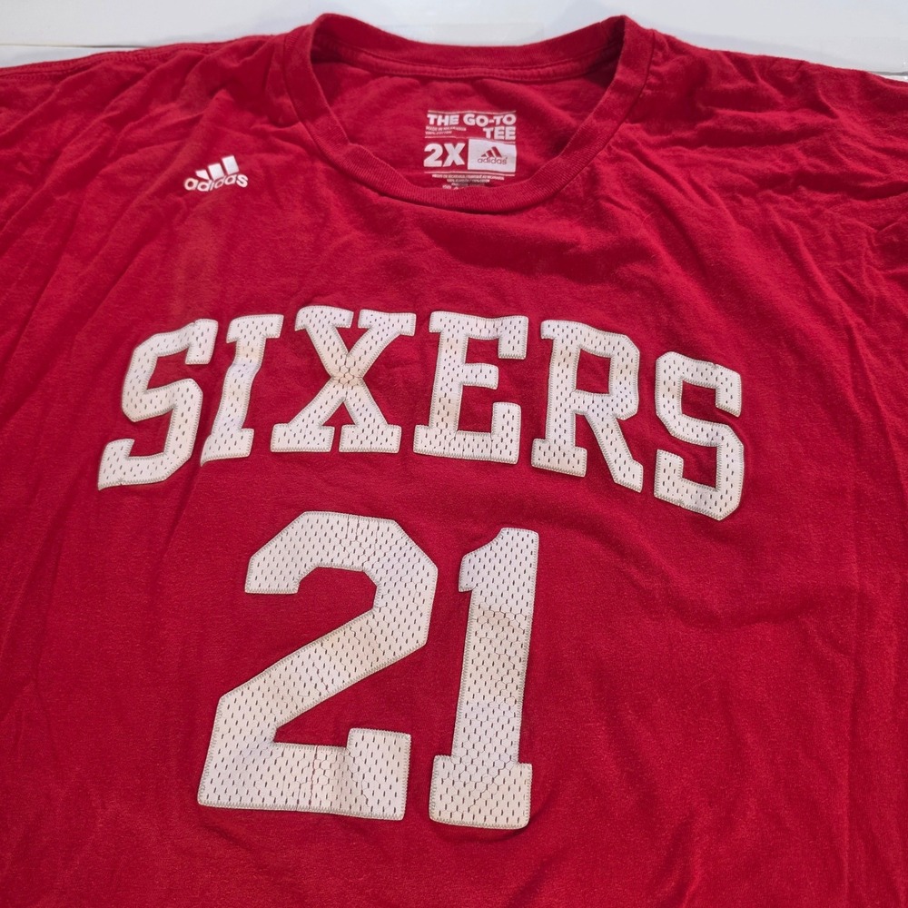 Adidas Philadelphia 76ers Joel Embiid 21 Red T-Shirt Mens 2X NBA Go-To Tee